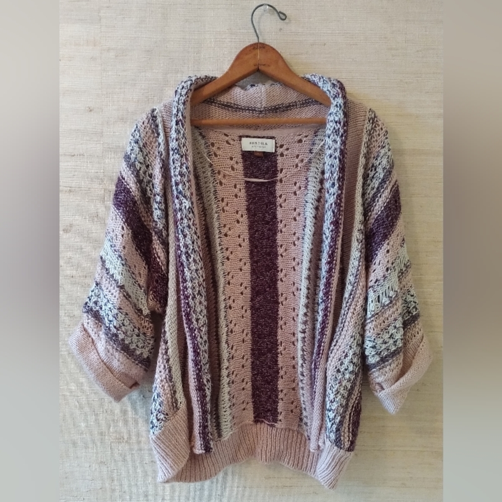 Sonoma Pale Pink and White Crocheted Cardigan (S)